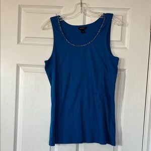 Jessica Blue Sleeveless Tank with Beaded Scoop Neck